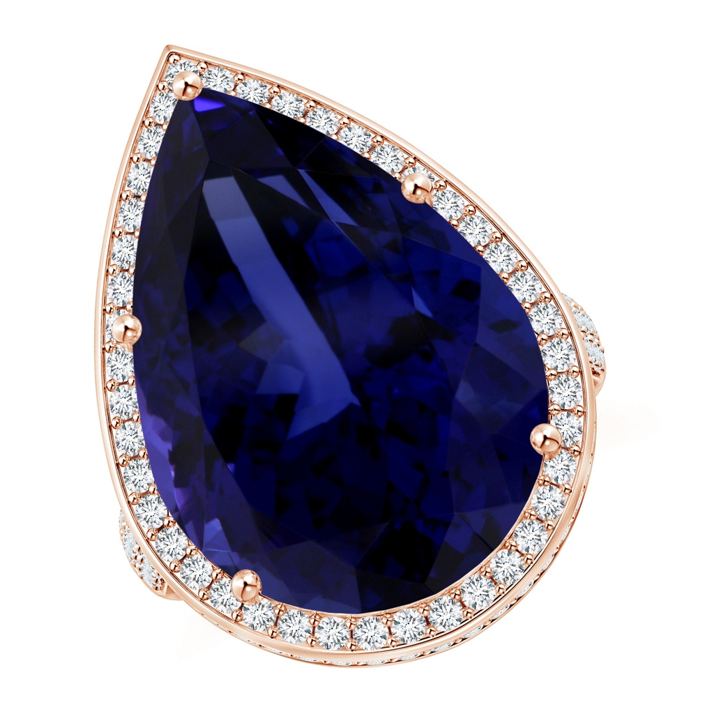 20.11x13.06x10.6mm AAAA GIA Certified Pear-Shaped Tanzanite Floral Basket Halo Ring in Rose Gold