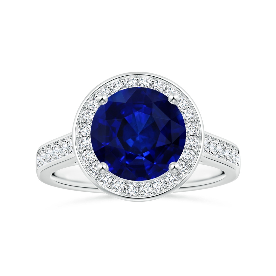 8.94-9.04x5.16mm AAAA Round GIA Certified Blue Sapphire Halo Ring with Diamonds in P950 Platinum 