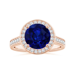 8.94-9.04x5.16mm AAAA Round GIA Certified Blue Sapphire Halo Ring with Diamonds in Rose Gold