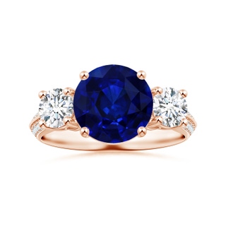 8.94-9.04x5.16mm AAAA GIA Certified Blue Sapphire Knife Edge Three Stone Ring with Diamonds in 9K Rose Gold