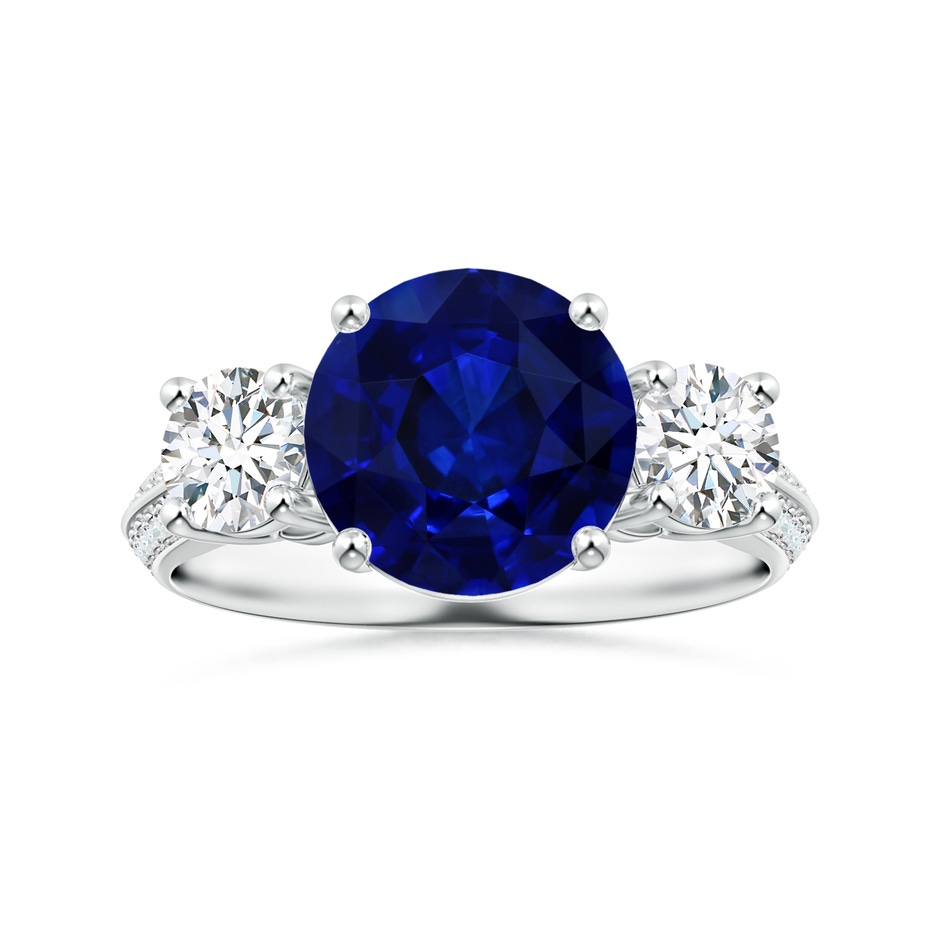 8.94-9.04x5.16mm AAAA GIA Certified Blue Sapphire Knife Edge Three Stone Ring with Diamonds in P950 Platinum 