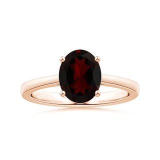 10.14x7.08x4.49mm AAAA Prong-Set GIA Certified Solitaire Oval Garnet Reverse Tapered Shank Ring in 10K Rose Gold