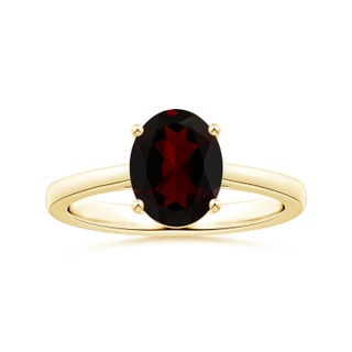 10.14x7.08x4.49mm AAAA Prong-Set GIA Certified Solitaire Oval Garnet Reverse Tapered Shank Ring in 18K Yellow Gold