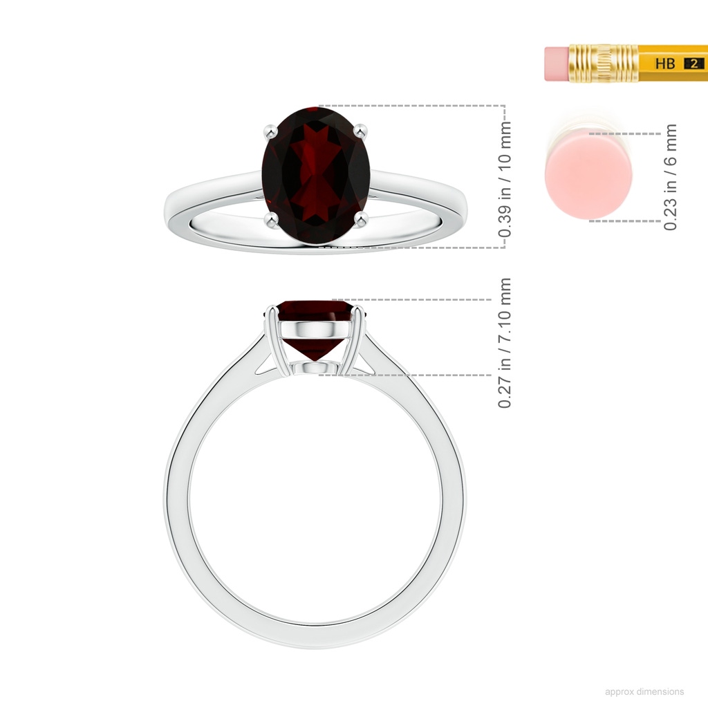 10.14x7.08x4.49mm AAAA Prong-Set GIA Certified Solitaire Oval Garnet Reverse Tapered Shank Ring in White Gold ruler