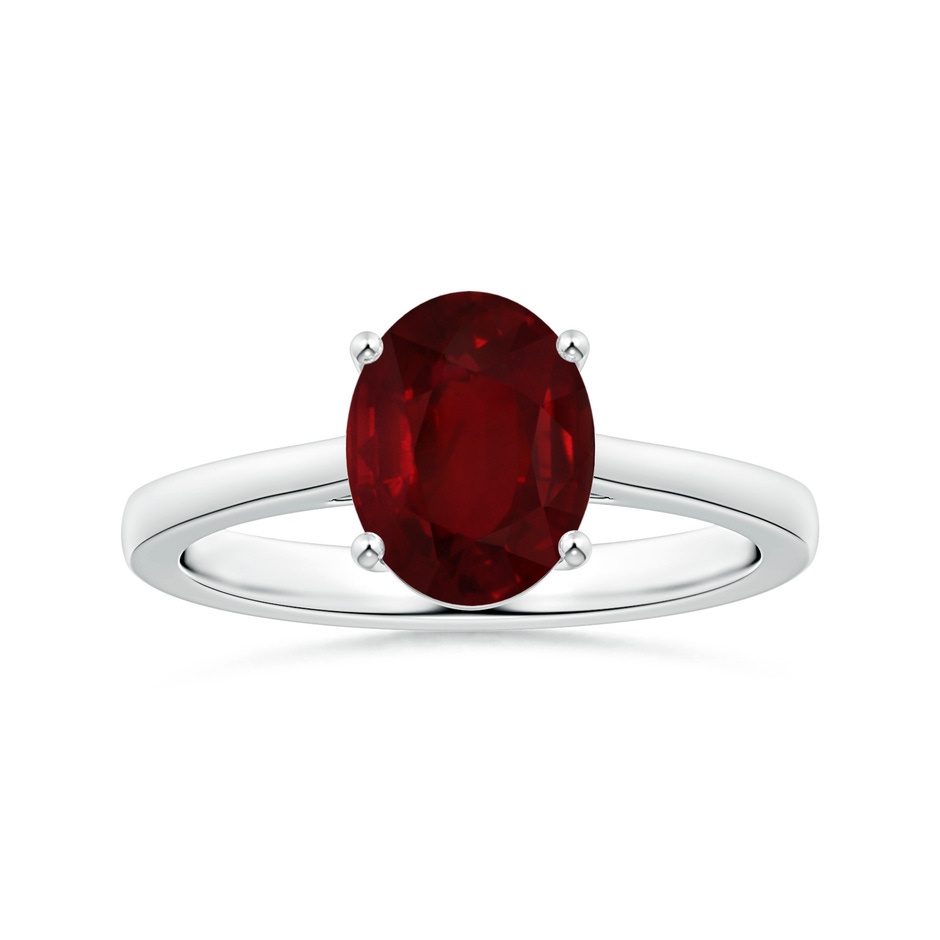 9.55x6.77x4.98mm AAA Prong-Set GIA Certified Solitaire Oval Ruby Ring with Reverse Tapered Shank in 18K White Gold 