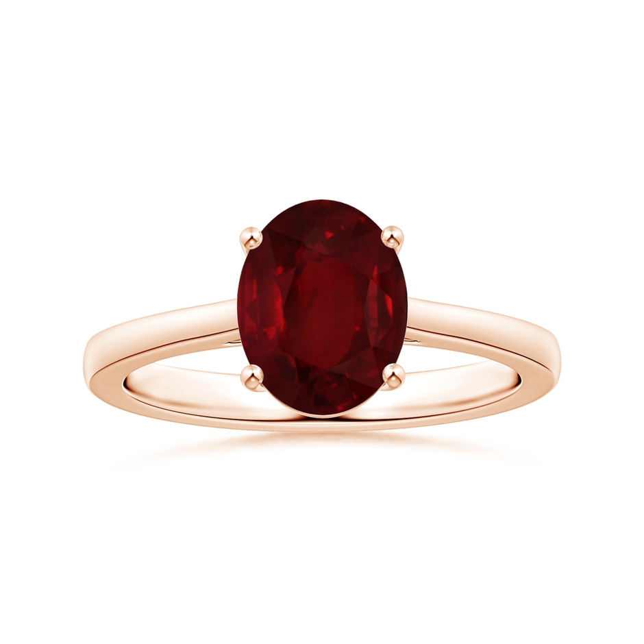 9.55x6.77x4.98mm AAA Prong-Set GIA Certified Solitaire Oval Ruby Ring with Reverse Tapered Shank in Rose Gold 