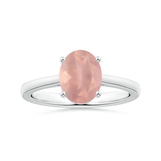 10.12x8.07x5.48mm AAAA Prong-Set GIA Certified Solitaire Oval Rose Quartz Reverse Tapered Shank Ring in 18K White Gold