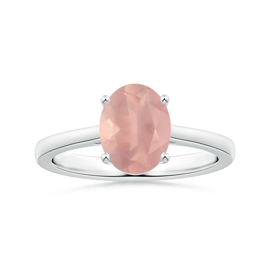 10.12x8.07x5.48mm AAAA Prong-Set GIA Certified Solitaire Oval Rose Quartz Reverse Tapered Shank Ring in 18K White Gold 