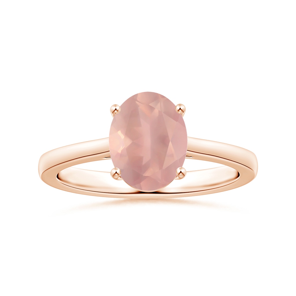 10.12x8.07x5.48mm AAAA Prong-Set GIA Certified Solitaire Oval Rose Quartz Reverse Tapered Shank Ring in Rose Gold