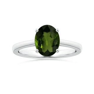9.78x7.73x4.46mm AAA GIA Certified Prong-Set Solitaire Oval Tourmaline Ring with Reverse Tapered Shank in P950 Platinum