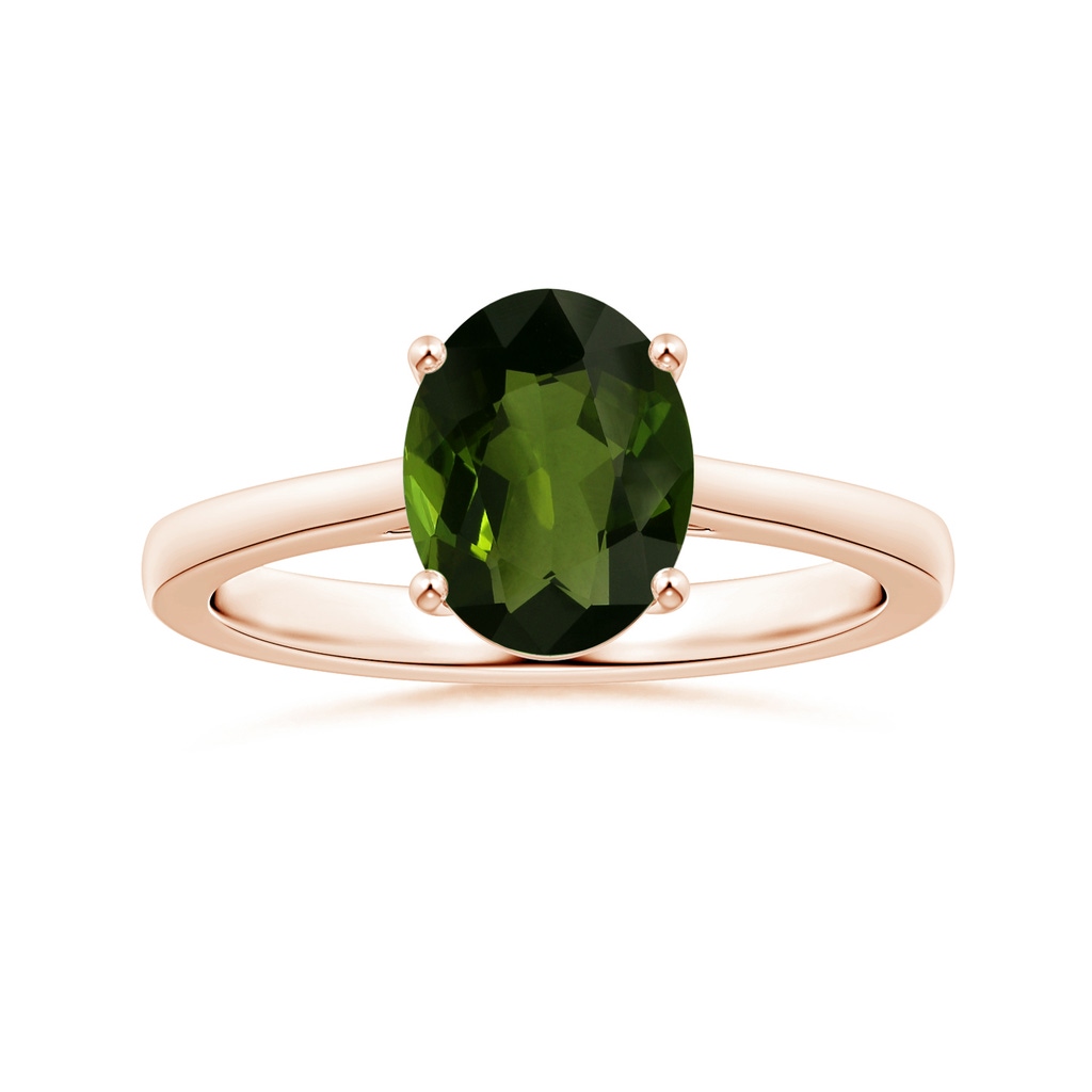 9.78x7.73x4.46mm AAA GIA Certified Prong-Set Solitaire Oval Tourmaline Ring with Reverse Tapered Shank in Rose Gold