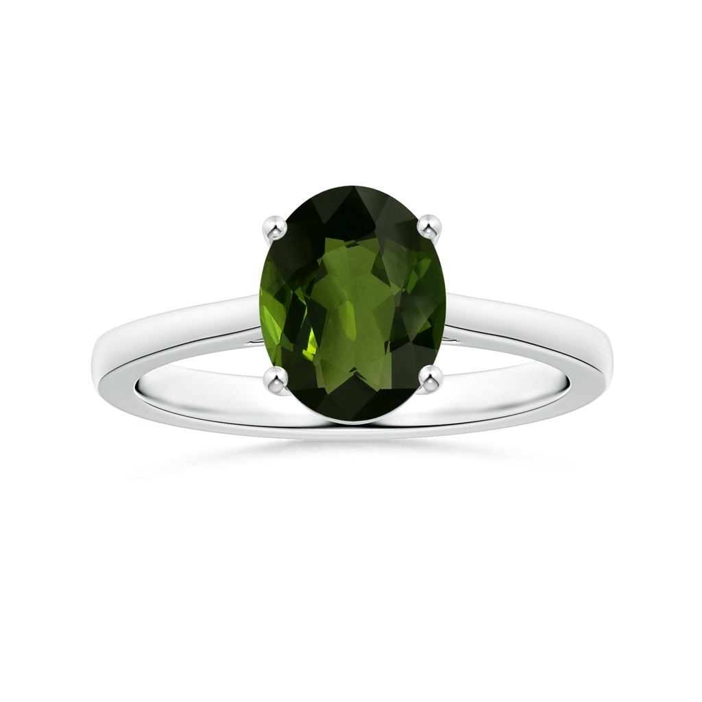 9.78x7.73x4.46mm AAA GIA Certified Prong-Set Solitaire Oval Tourmaline Ring with Reverse Tapered Shank in White Gold