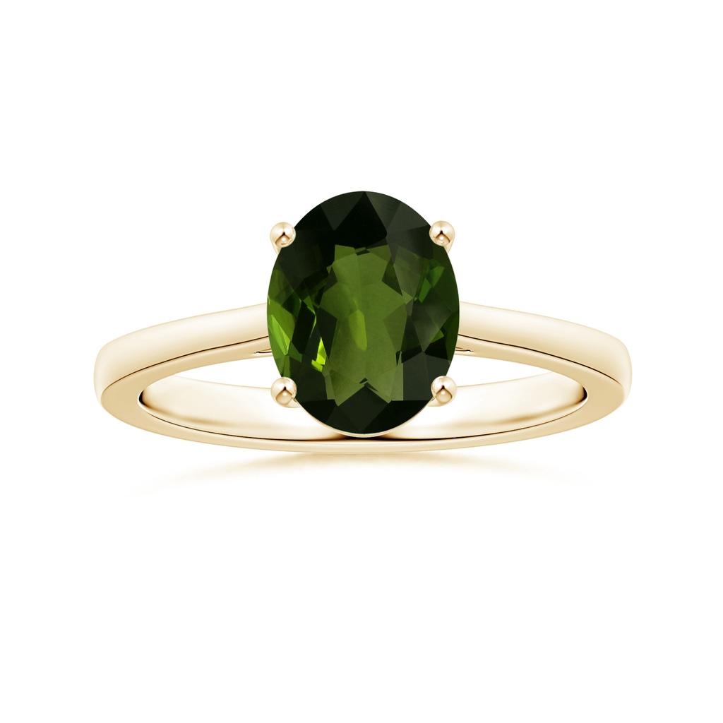 9.78x7.73x4.46mm AAA GIA Certified Prong-Set Solitaire Oval Tourmaline Ring with Reverse Tapered Shank in Yellow Gold