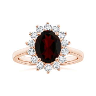 10.14x7.08x4.49mm AAAA Princess Diana Inspired GIA Certified Oval Garnet Reverse Tapered Ring with Halo in 10K Rose Gold