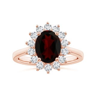 10.14x7.08x4.49mm AAAA Princess Diana Inspired GIA Certified Oval Garnet Reverse Tapered Ring with Halo in 18K Rose Gold