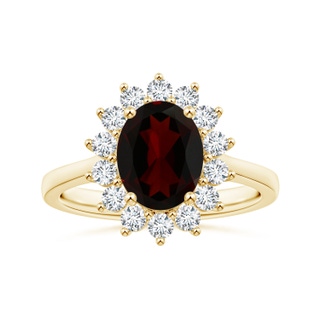 10.14x7.08x4.49mm AAAA Princess Diana Inspired GIA Certified Oval Garnet Reverse Tapered Ring with Halo in 18K Yellow Gold