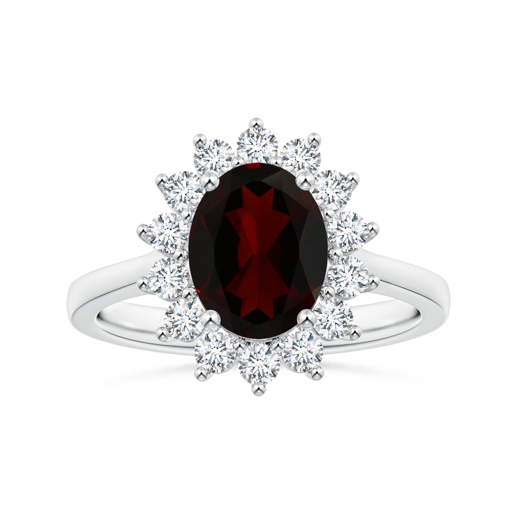 10.14x7.08x4.49mm AAAA Princess Diana Inspired GIA Certified Oval Garnet Reverse Tapered Ring with Halo in White Gold 