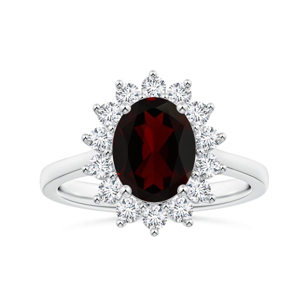 10.14x7.08x4.49mm AAAA Princess Diana Inspired GIA Certified Oval Garnet Reverse Tapered Ring with Halo in White Gold