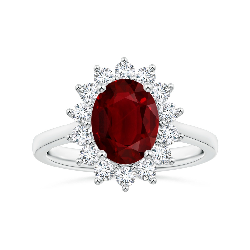 10.27x7.97x4.02mm AAA Princess Diana Inspired GIA Certified Oval Ruby Halo Reverse Tapered Shank Ring in 18K White Gold