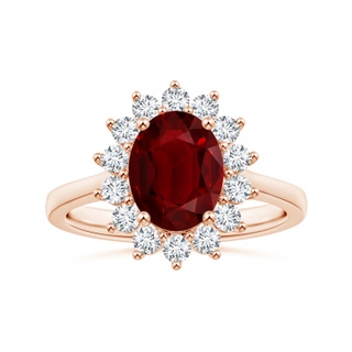 10.27x7.97x4.02mm AAA Princess Diana Inspired GIA Certified Oval Ruby Halo Reverse Tapered Shank Ring in 9K Rose Gold