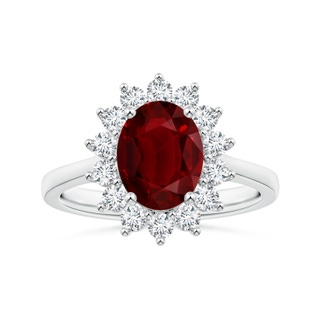 10.27x7.97x4.02mm AAA Princess Diana Inspired GIA Certified Oval Ruby Halo Reverse Tapered Shank Ring in White Gold