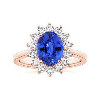 10.04x7.99x5.05mm AAAA GIA Certified Princess Diana Inspired Oval Sapphire Reverse Tapered Shank Ring with Halo in 10K Rose Gold