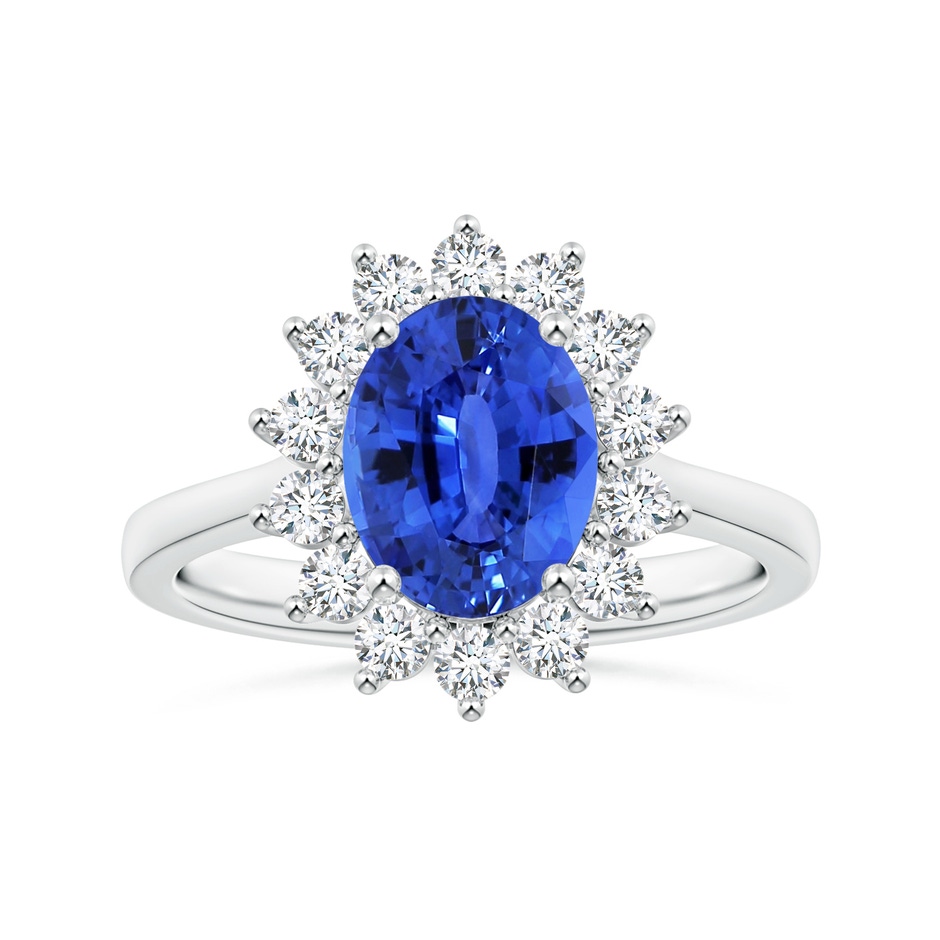 10.04x7.99x5.05mm AAAA GIA Certified Princess Diana Inspired Oval Sapphire Reverse Tapered Shank Ring with Halo in P950 Platinum 