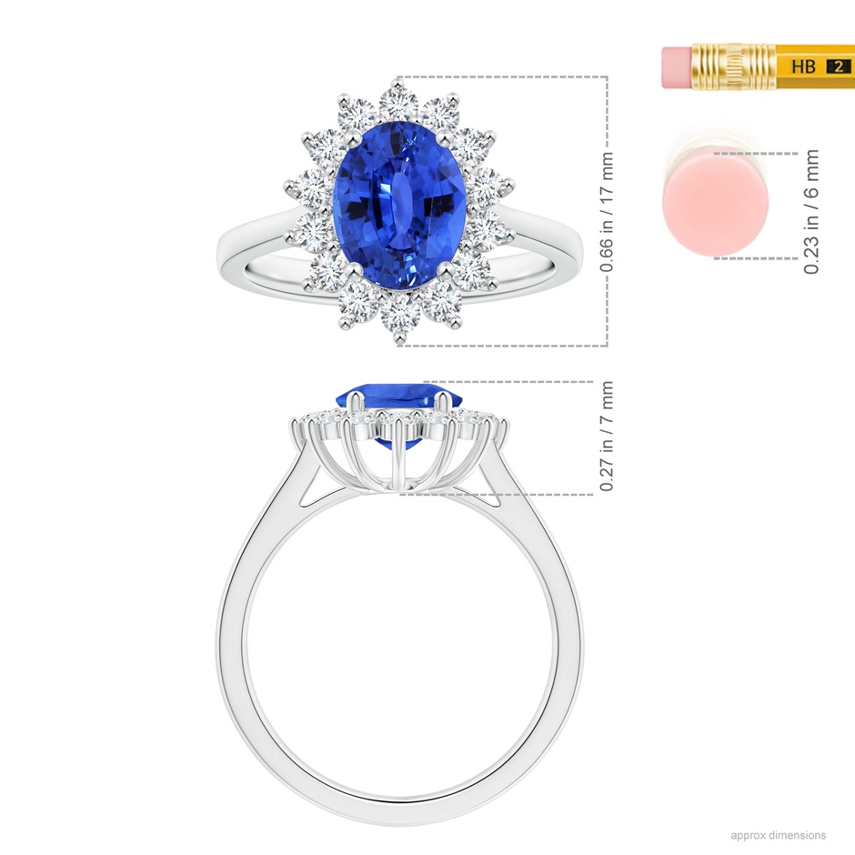 10.04x7.99x5.05mm AAAA GIA Certified Princess Diana Inspired Oval Sapphire Reverse Tapered Shank Ring with Halo in White Gold ruler