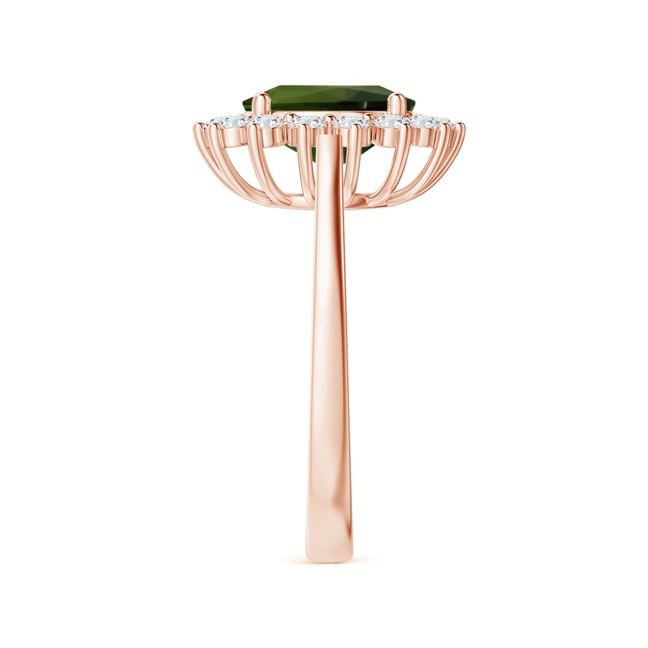 9.78x7.73x4.46mm AAA GIA Certified Princess Diana Inspired Oval Tourmaline Reverse Tapered Shank Ring with Halo in 18K Rose Gold side 399