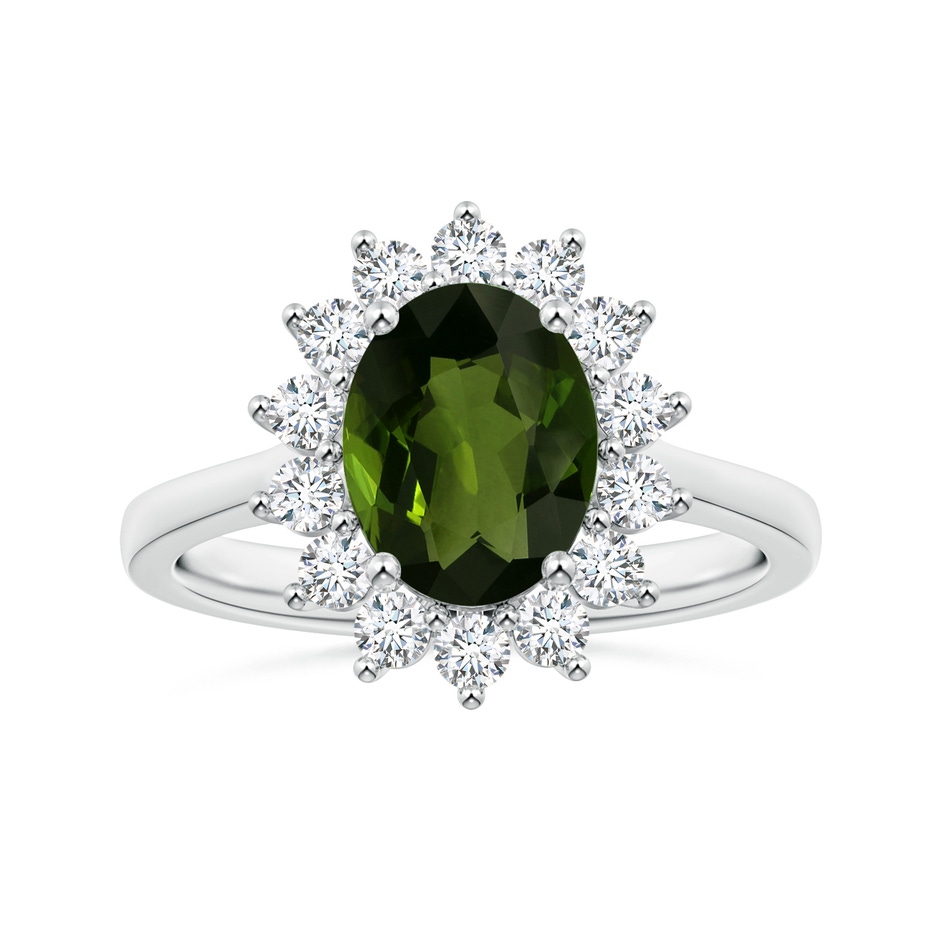 9.78x7.73x4.46mm AAA GIA Certified Princess Diana Inspired Oval Tourmaline Reverse Tapered Shank Ring with Halo in White Gold 