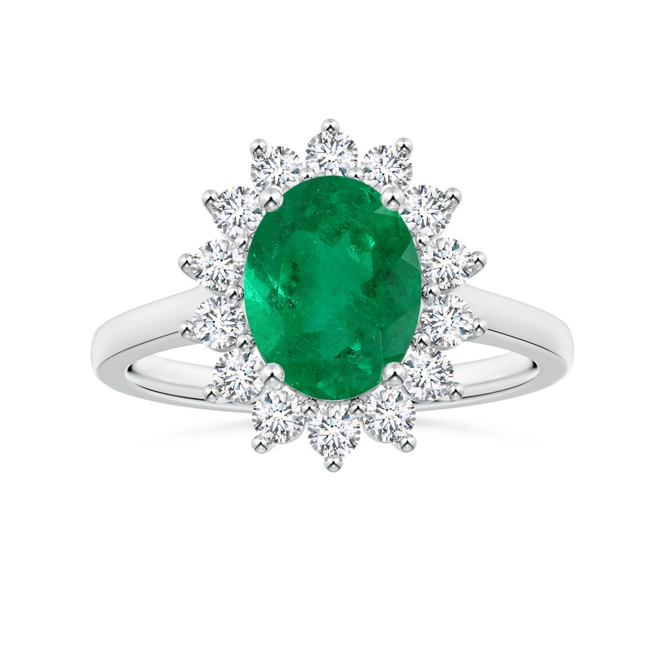 9x7.5mm AAA GIA Certified Princess Diana Inspired Oval Columbian Emerald Halo Ring in 18K White Gold 