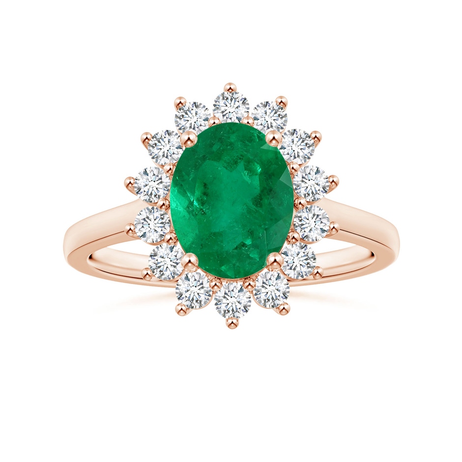9x7.5mm AAA GIA Certified Princess Diana Inspired Oval Columbian Emerald Halo Ring in Rose Gold 