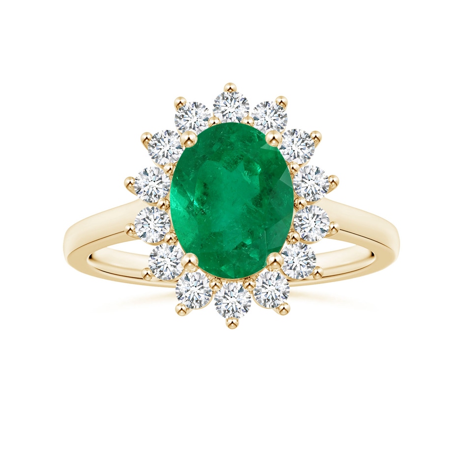 9x7.5mm AAA GIA Certified Princess Diana Inspired Oval Columbian Emerald Halo Ring in Yellow Gold 