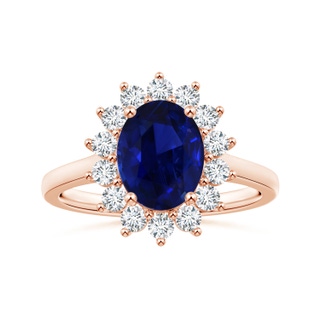 9.62x7.60x4.51mm AAA GIA Certified Princess Diana Inspired Oval Blue Sapphire Ring with Diamond Halo in 18K Rose Gold