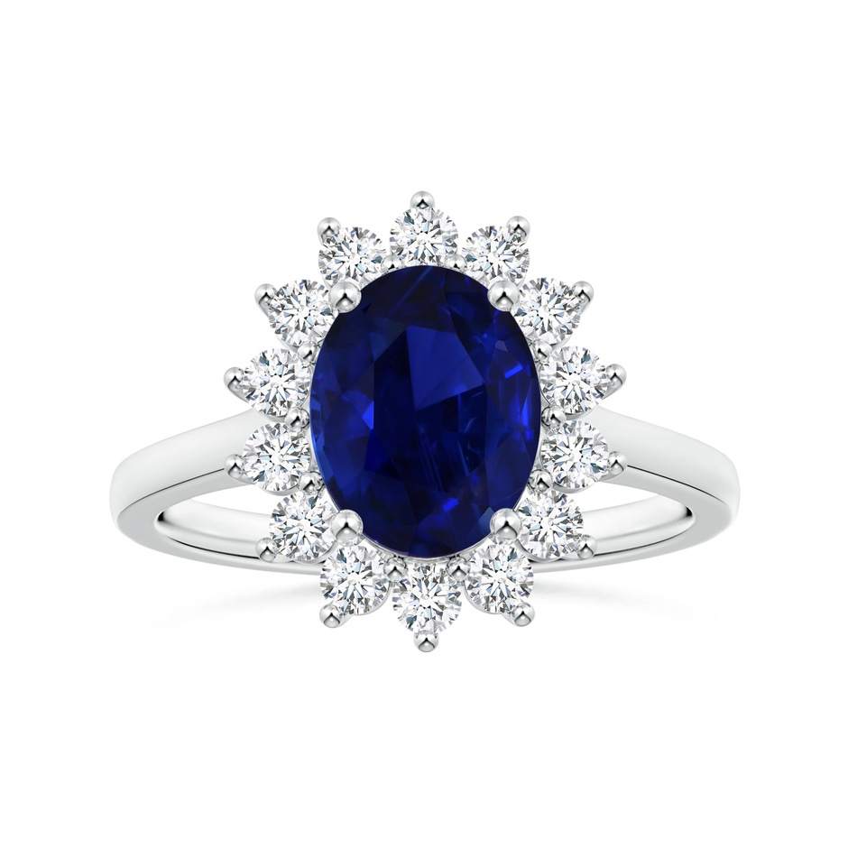 9.62x7.60x4.51mm AAA GIA Certified Princess Diana Inspired Oval Blue Sapphire Ring with Diamond Halo in 18K White Gold 