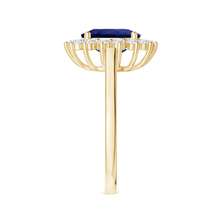 9.62x7.60x4.51mm AAA GIA Certified Princess Diana Inspired Oval Blue Sapphire Ring with Diamond Halo in 18K Yellow Gold side 399