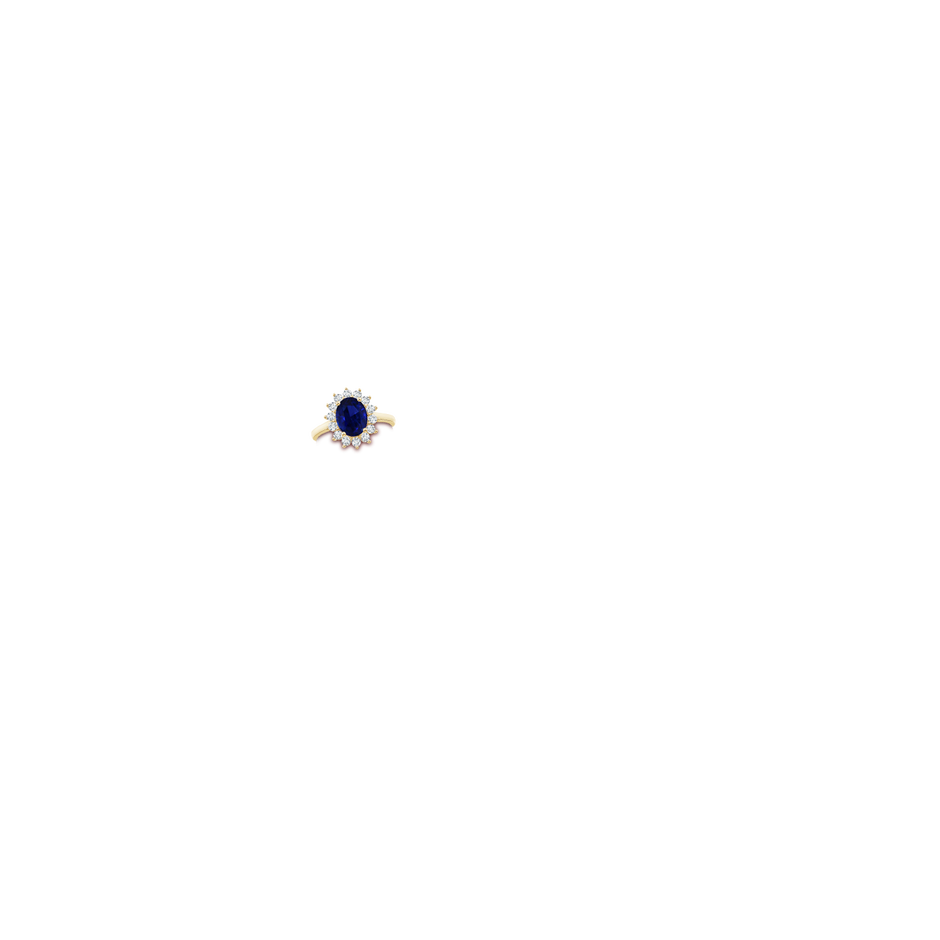 9.62x7.60x4.51mm AAA GIA Certified Princess Diana Inspired Oval Blue Sapphire Ring with Diamond Halo in 18K Yellow Gold hand