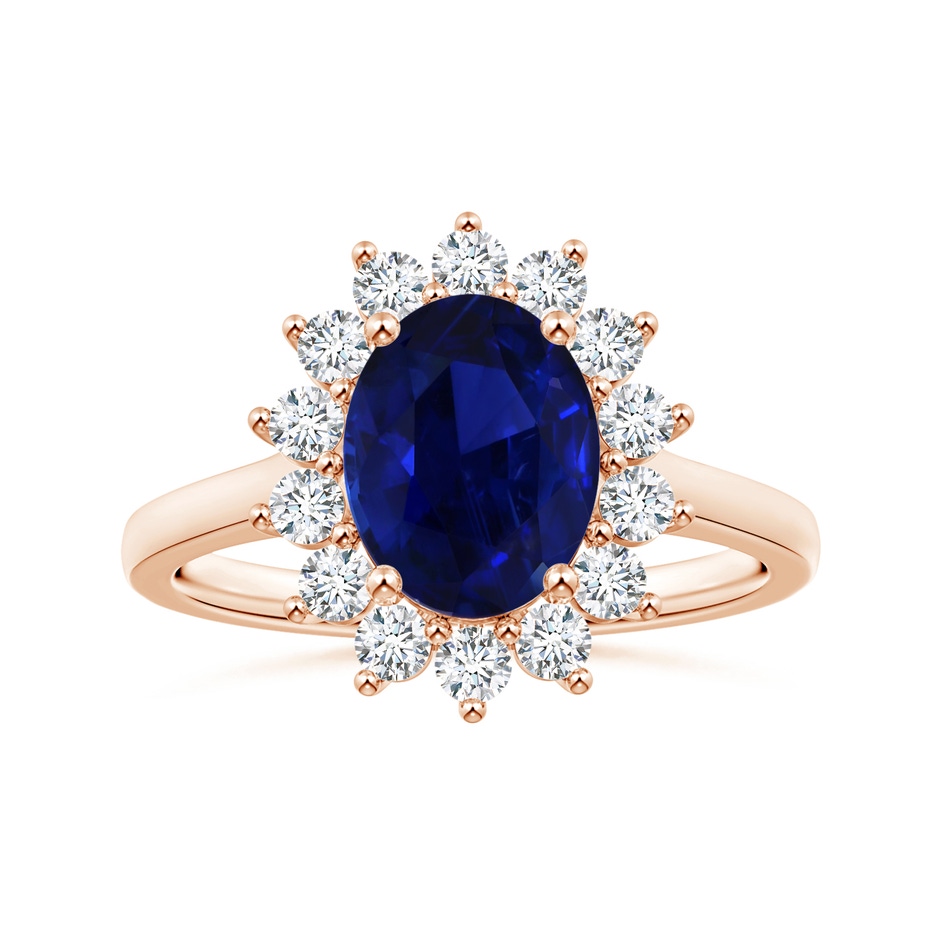 9.62x7.60x4.51mm AAA GIA Certified Princess Diana Inspired Oval Blue Sapphire Ring with Diamond Halo in Rose Gold 