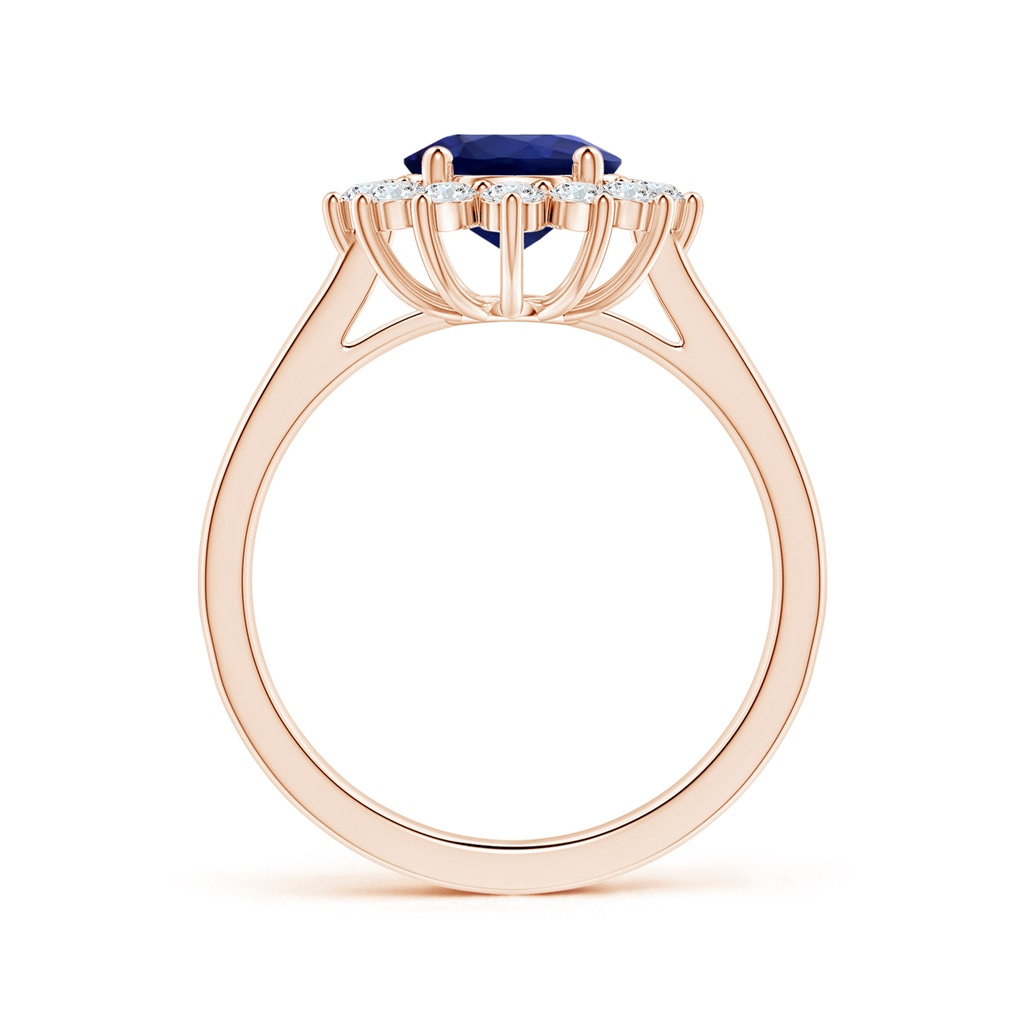 9.62x7.60x4.51mm AAA GIA Certified Princess Diana Inspired Oval Blue Sapphire Ring with Diamond Halo in Rose Gold - side 199