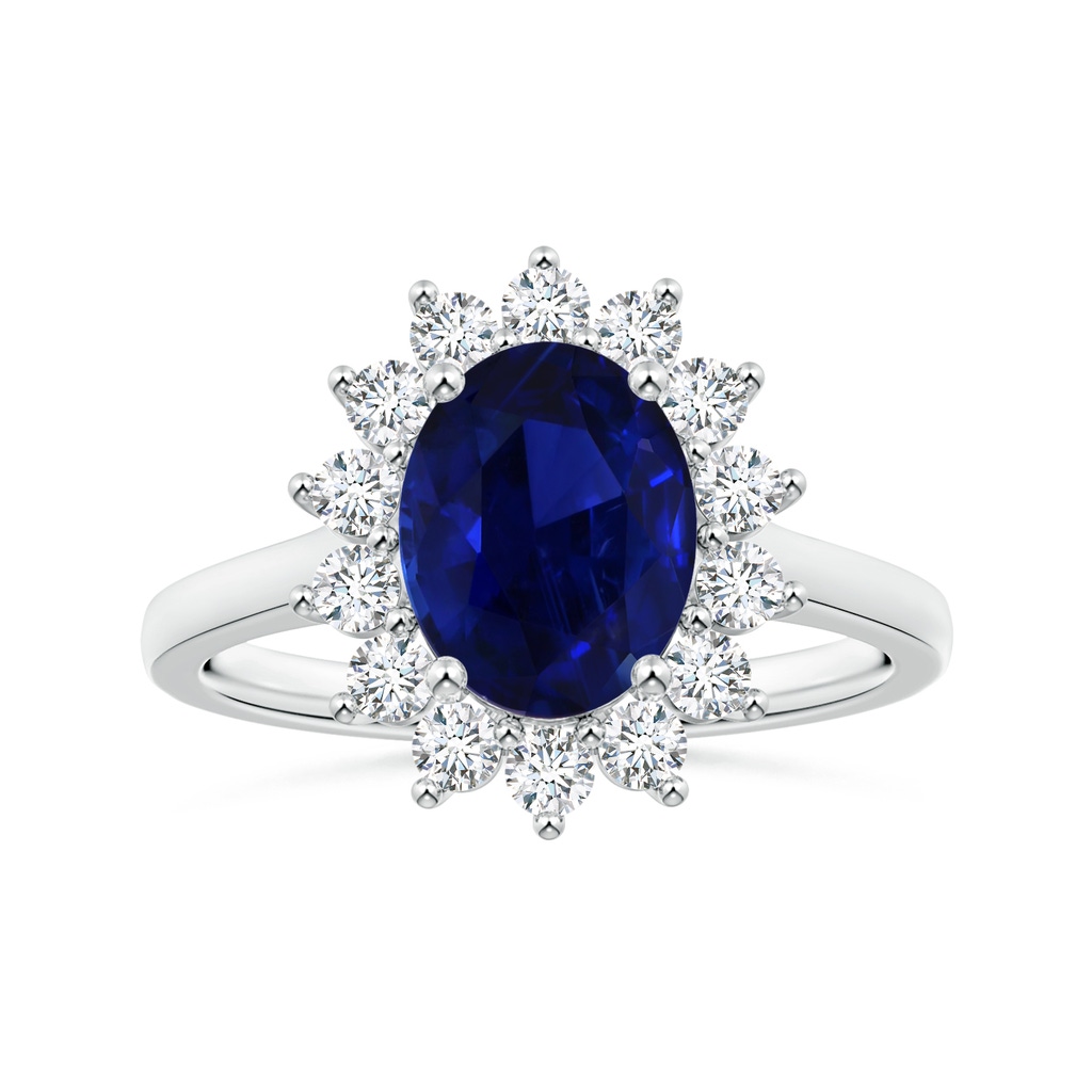 9.62x7.60x4.51mm AAA GIA Certified Princess Diana Inspired Oval Blue Sapphire Ring with Diamond Halo in White Gold