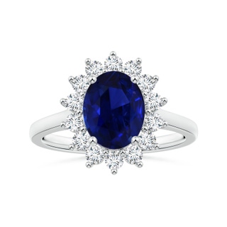 9.62x7.60x4.51mm AAA GIA Certified Princess Diana Inspired Oval Blue Sapphire Ring with Diamond Halo in White Gold