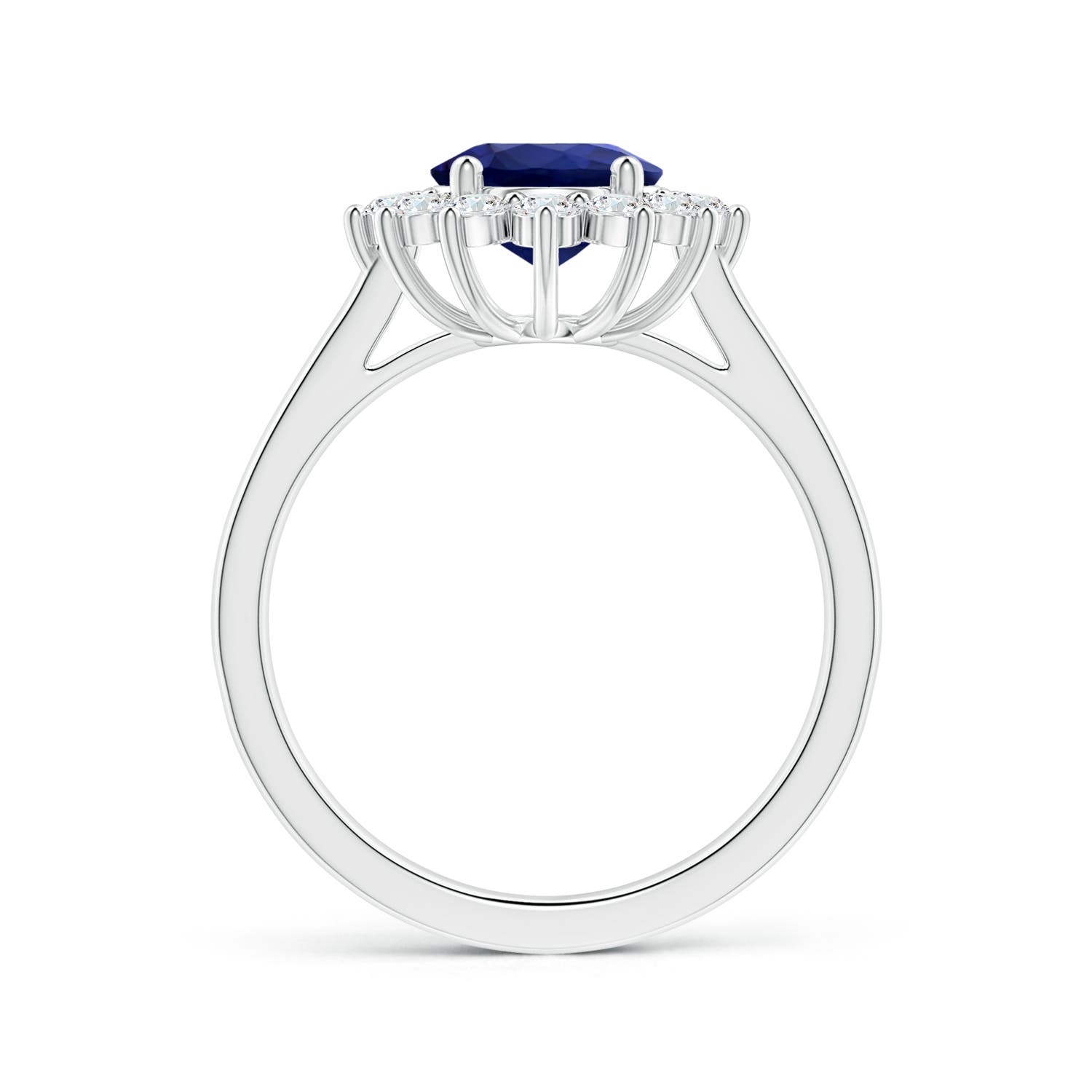 9.62x7.60x4.51mm AAA GIA Certified Princess Diana Inspired Oval Blue Sapphire Ring with Diamond Halo in White Gold - side 2