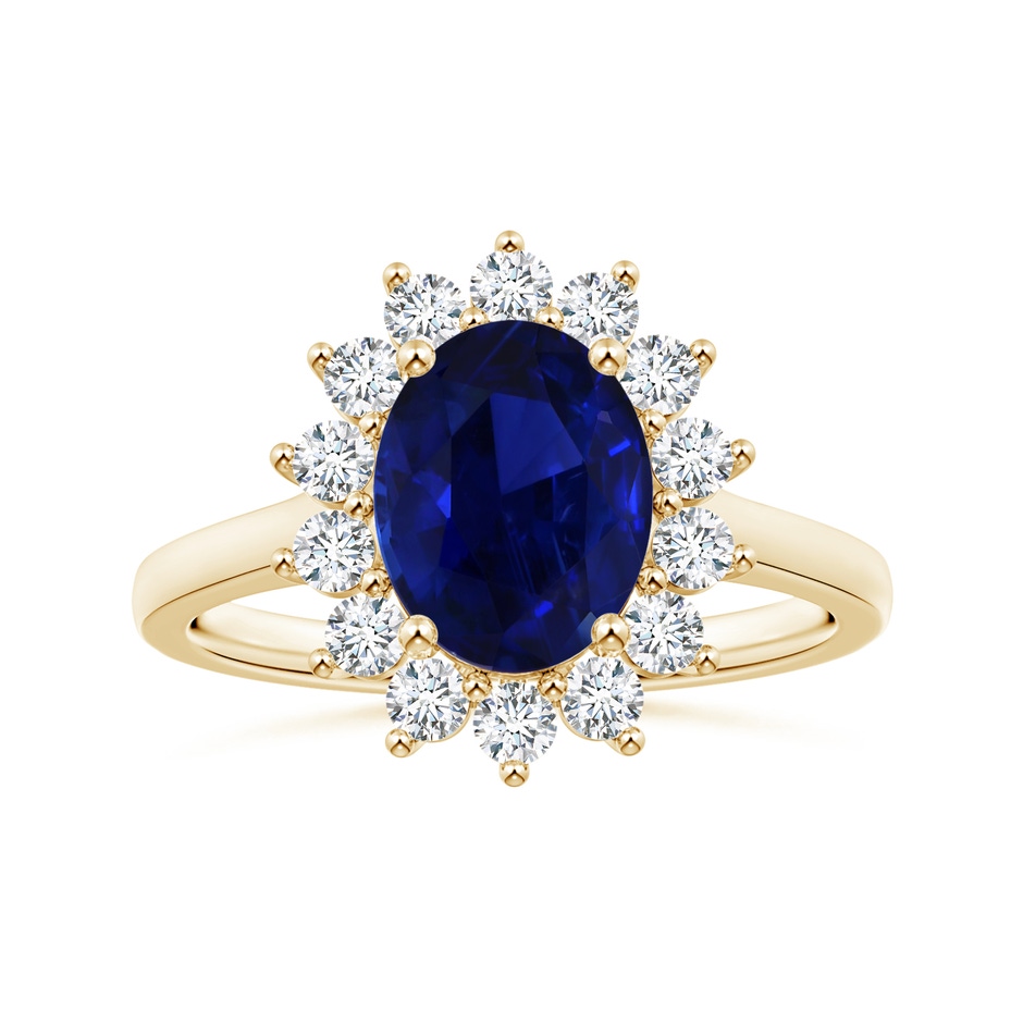9.62x7.60x4.51mm AAA GIA Certified Princess Diana Inspired Oval Blue Sapphire Ring with Diamond Halo in Yellow Gold 