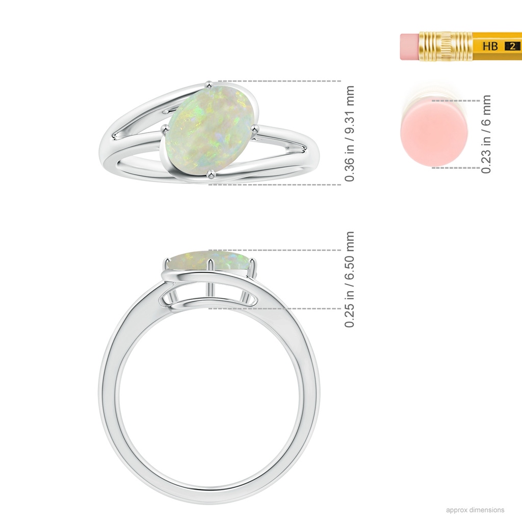 10.35x8.14x3.03mm AAAA GIA Certified Solitaire Tilted Oval Opal Split Bypass Shank Ring in White Gold ruler