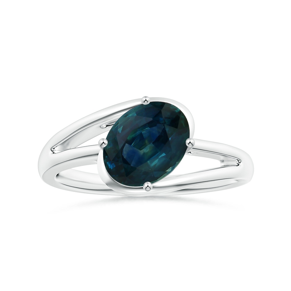 8.92x7.07x6.66mm AAA GIA Certified Tilted Solitaire Oval Teal Sapphire Split Bypass Ring in 18K White Gold 