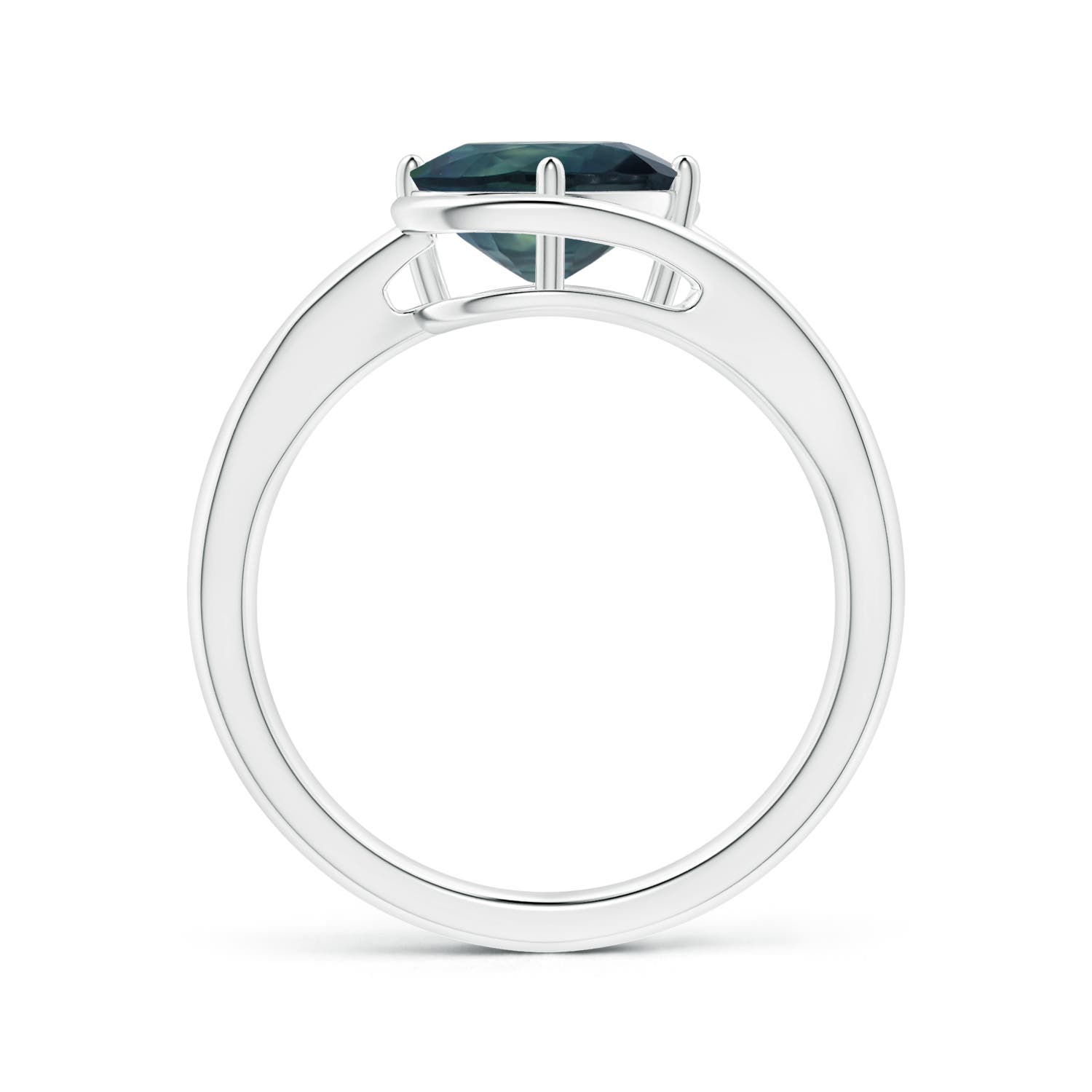 8.92x7.07x6.66mm AAA GIA Certified Tilted Solitaire Oval Teal Sapphire Split Bypass Ring in 18CT White Gold - side 2