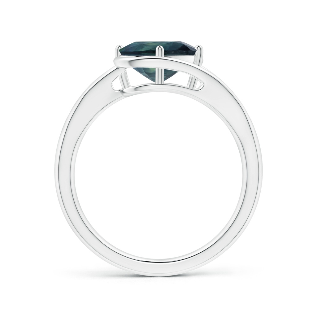 8.92x7.07x6.66mm AAA GIA Certified Tilted Solitaire Oval Teal Sapphire Split Bypass Ring in 18K White Gold Side-1