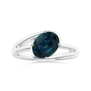 8.92x7.07x6.66mm AAA GIA Certified Tilted Solitaire Oval Teal Sapphire Split Bypass Ring in P950 Platinum