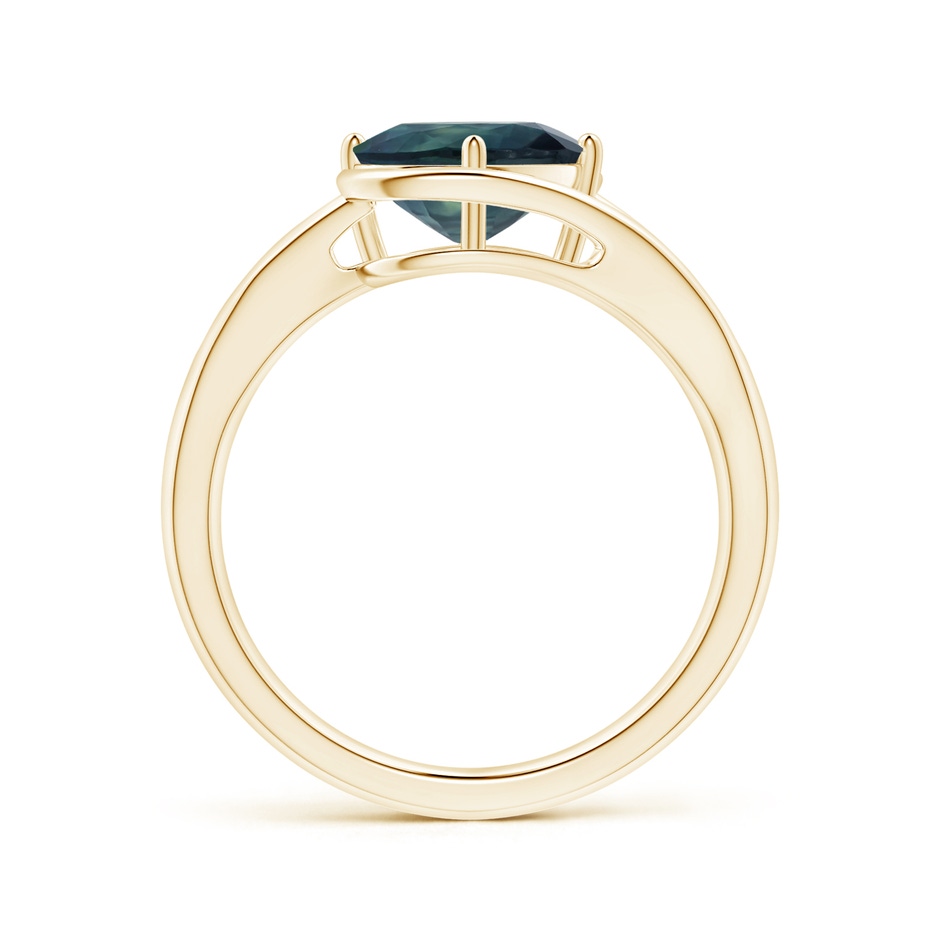 8.92x7.07x6.66mm AAA GIA Certified Tilted Solitaire Oval Teal Sapphire Split Bypass Ring in Yellow Gold side-1