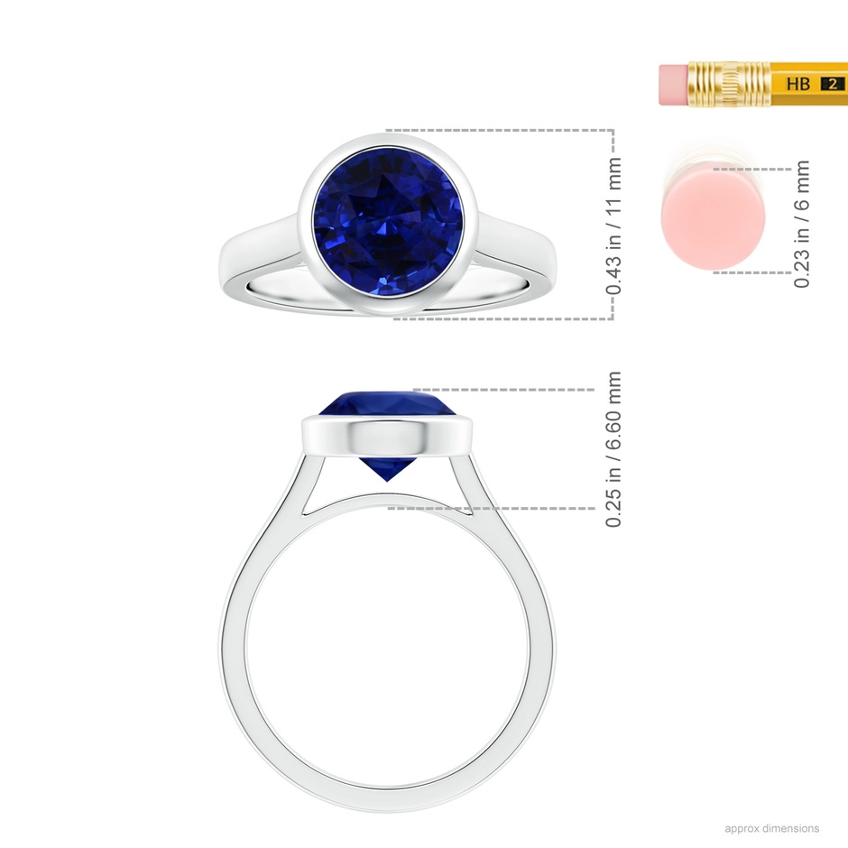 8.74x8.67x6.60mm AAA Bezel-Set GIA Certified Round Blue Sapphire Solitaire Ring  in 18K White Gold ruler